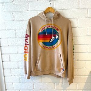 AVIATOR NATION RELAXED PULLOVER HOODIE - SAND size Medium